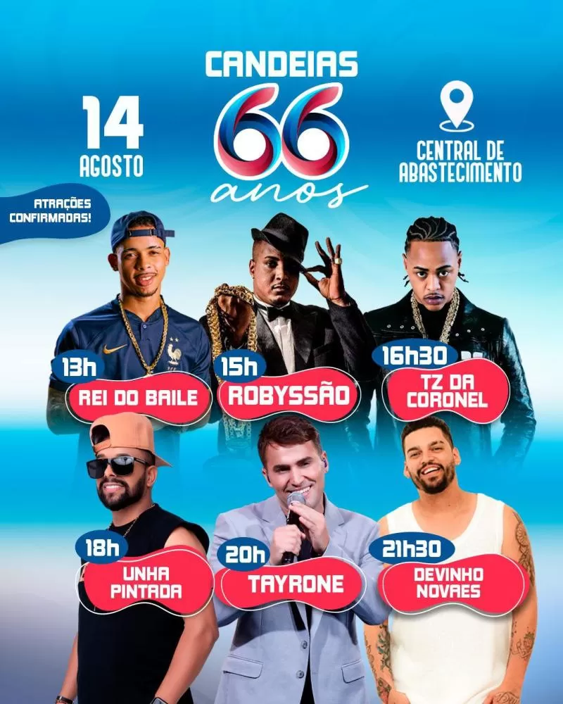 Candeias comemora aniversário com shows de Tayrone e Devinho Novaes 