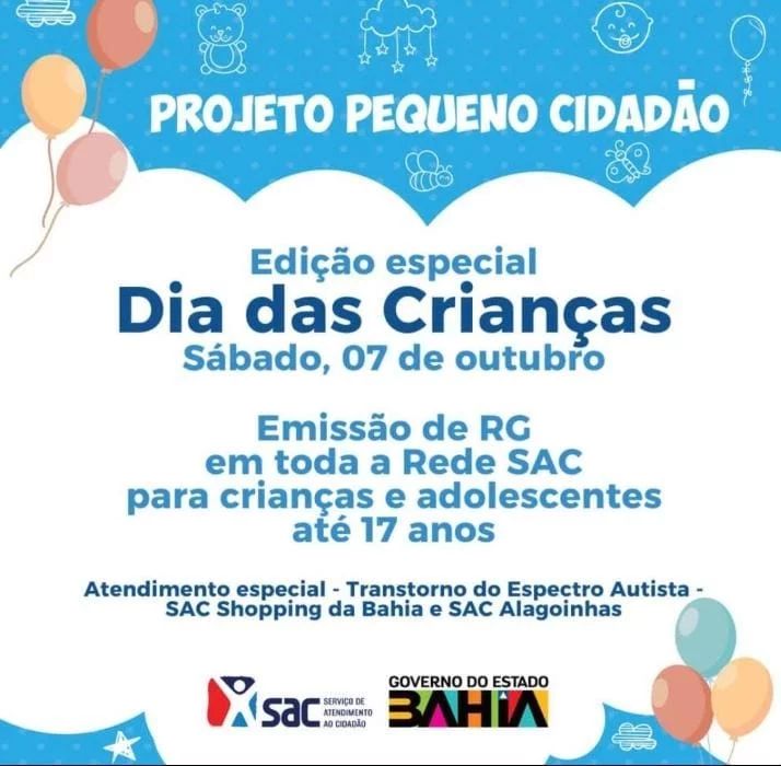SAC promove atendimento exclusivo para crianças e adolescentes neste sábado (07)